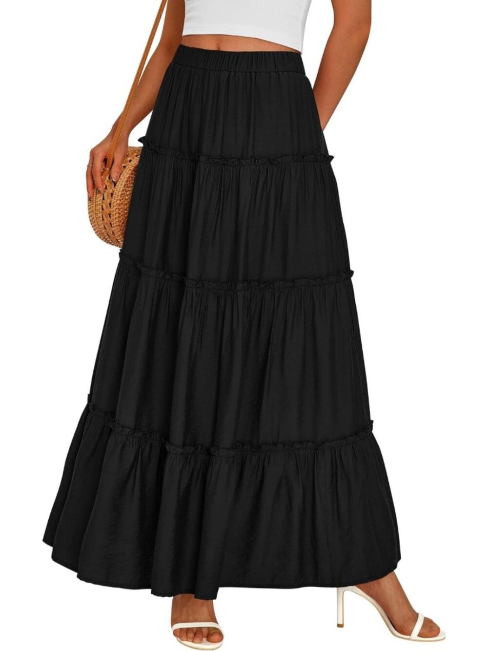 Boho Tiered Ruffle Flowy Maxi Skirt for Women - Perfect Summer Dressy Casual
